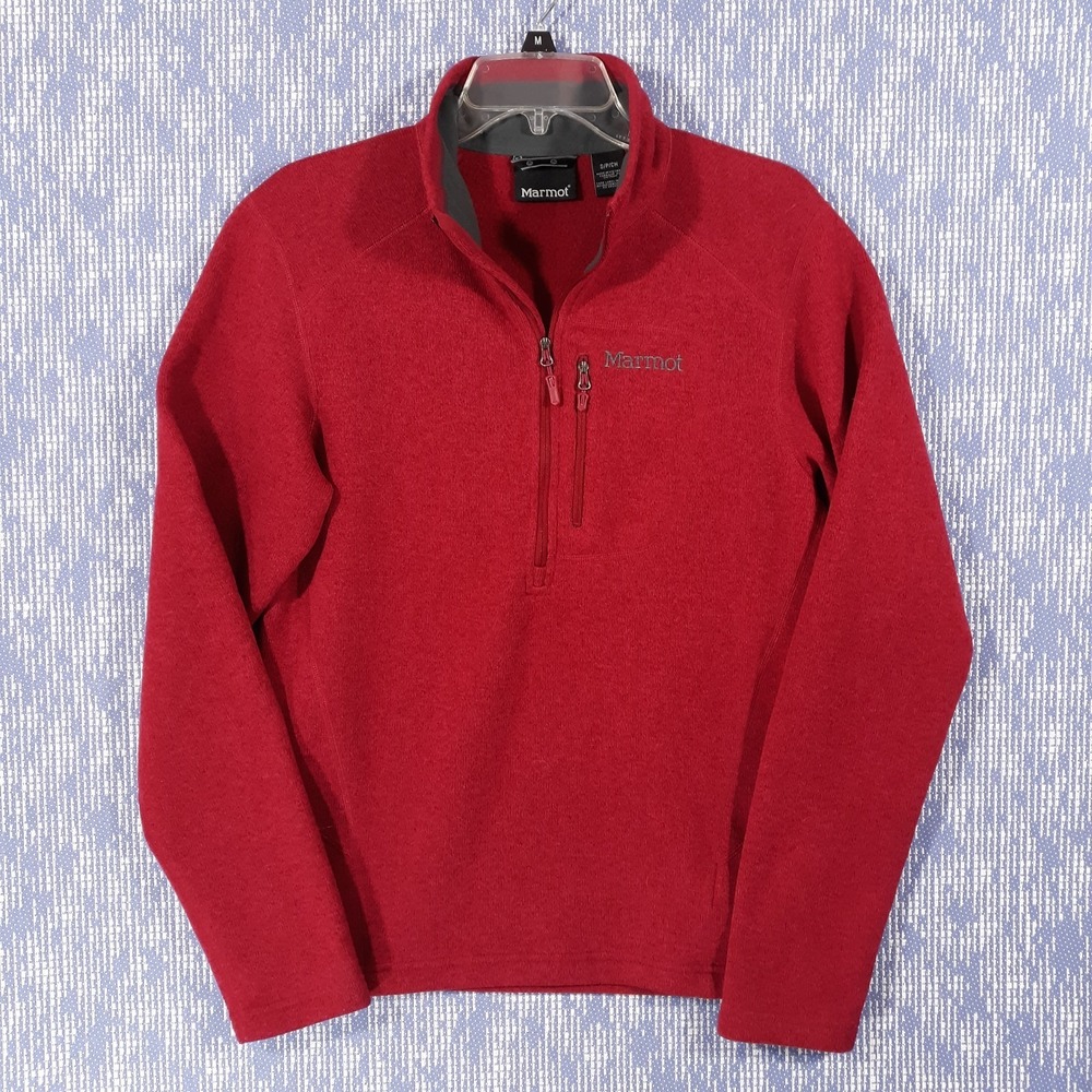 Marmot Sweater Mens Small Red Pullover 1/4 Zip Outdoor Fleece Mock Neck